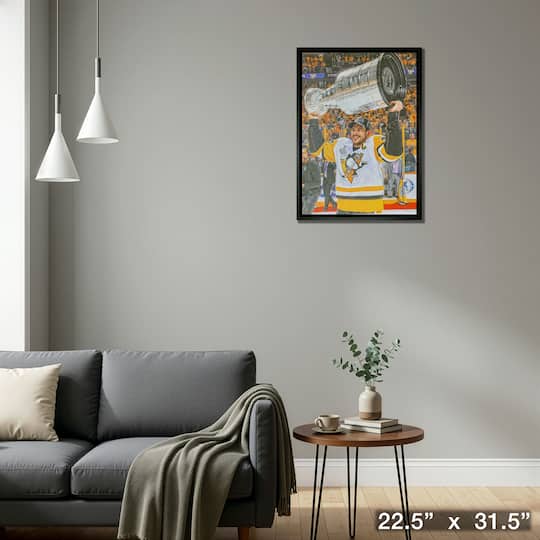 Sidney Crosby Pittsburgh Penguins Framed 20" x 29" Raising Cup Canvas 22.5" x 31.5"